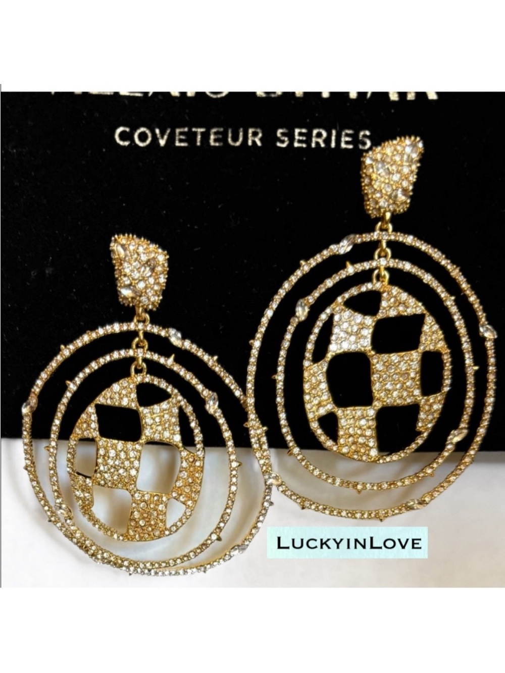 ALEXIS BITTAR • New Gold Crystal Orbiting Checkerboard Wavy Disc Drop Earrings